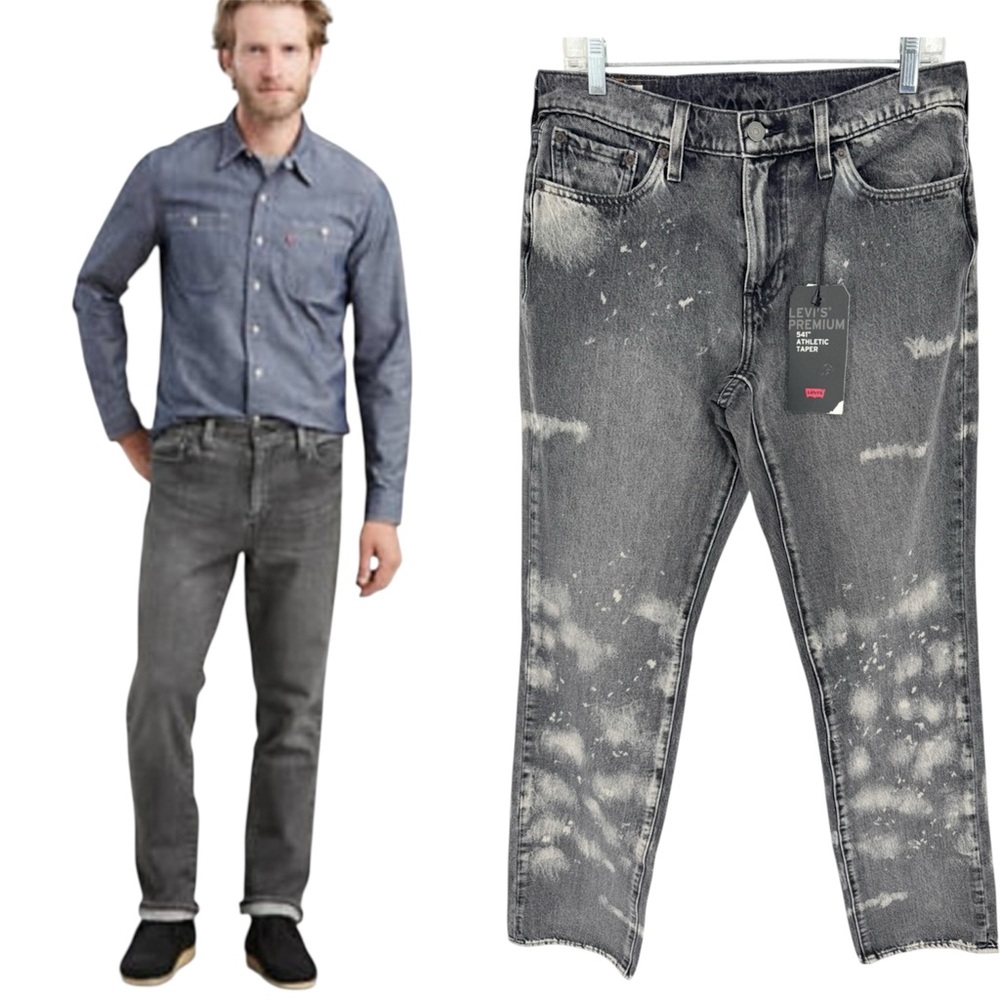NWT LEVI’S 541 Athletic Taper Bleach Washed Jeans Grey Size 30x32‎ Grunge Artsy